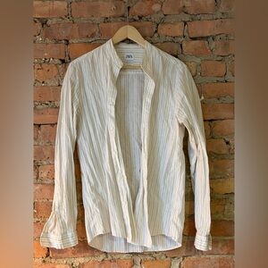 Zara Beige Striped Long Sleeve Shirt
